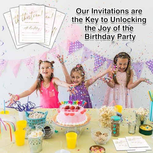 Birthday Invitations - 13th Birthday Invites with Envelopes(25-Count) - Pastel Gold Foil Fill-in Party Invite Cards for Girls Kids Party Supplies Favors Decorations - A22 - style: Pastel Gold Foil 13th