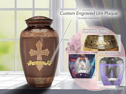 Bronze Cross Cremation Urns for Human Ashes Adult Male & Female Urns - color: Brushed Bronze, size: Extra Large