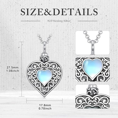 Rose & Daisy Urn Necklace - Sterling Silver Cremation Keepsake Memorial Jewelry - style: Heart Urn Necklace-Moonstone