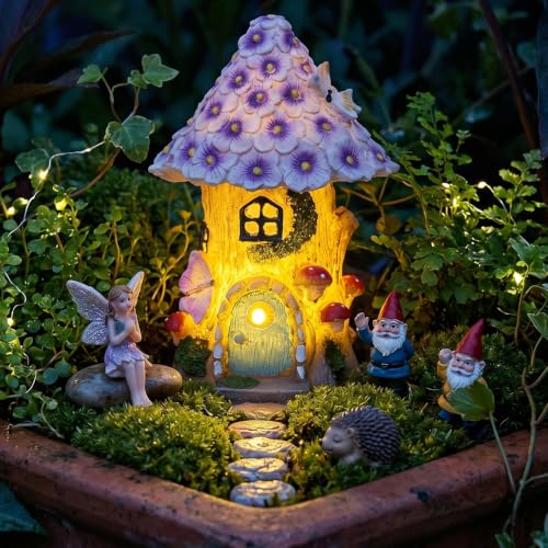 Fairy Garden House Figurine, Mushroom House Garden Statue | Creating Miniature Landscapes, for Patio Courtyard, Outdoor Garden Decor, Birthday Gift for Mom and Women - color: Mushroom House