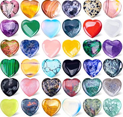 40pcs Heart Shaped Crystal Stones,0.8" Assorted Chakra Hearts 137-140g - color: 40pcs Heart Stones
