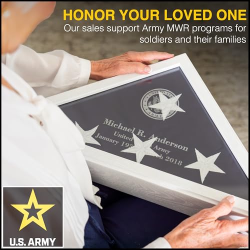 Personalized Flag Display Case for 5' x 9.5' Flag – All Military Branches Available, Veteran Memorial Display Case with Glass Front - White - size: White