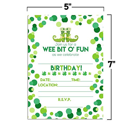 Amanda Creation Wee Bit O' Fun St. Patrick's Day Themed Birthday Party Fill In Invitations set of 20 with envelopes - style: Wee Bit O' Fun