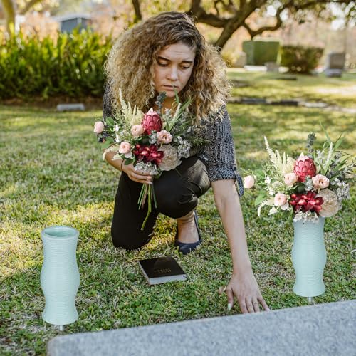 2Pcs Cemetery Vases with Spikes, 7.8 Inch Grave Vases for Cemetery, Plastic Flower Holder Grave Decorations for Cemetery Headstone Graveside
