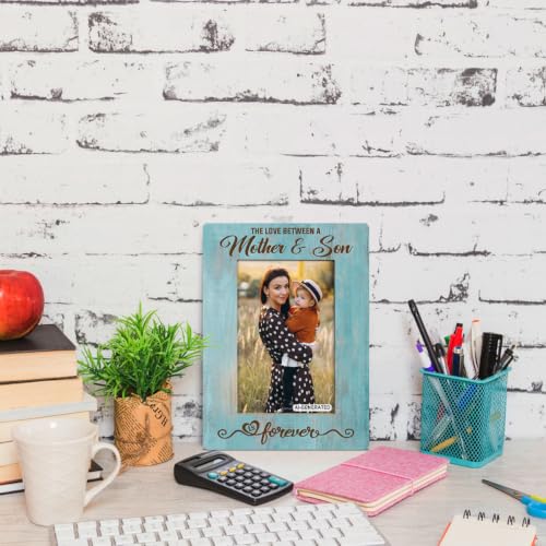 Mother Gift from Son, The Love Between A Mother & Son is Forever Photo Frame, Holds 4 x 6 Inch Photos, Farmhouse Wooden Picture Frames Gifts, Mother's Day Gifts B1 - color: BlueB