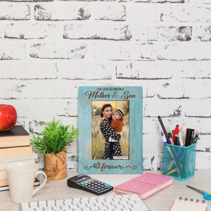 Mother Gift from Son, The Love Between A Mother & Son is Forever Photo Frame, Holds 4 x 6 Inch Photos, Farmhouse Wooden Picture Frames Gifts, Mother's Day Gifts B1 - color: BlueB