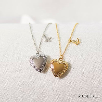 Heart Locket and Butterfly Pendant Necklace for Women Girls • 14K Gold Plated Photo Lockets that Hold Picture Jewelry • Mothers Day Love Gifts Ideas [HN-LK] - color: Silver, style: Jewelry Box