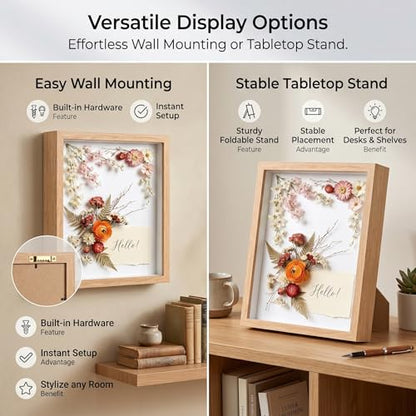 4 Pack Shadow Box Frame Display Cases, 8"x 10" Wood Deep Black Handicrafts Shadowbox for Flowers Jersey Wedding (Burlywood) - color: Burlywood
