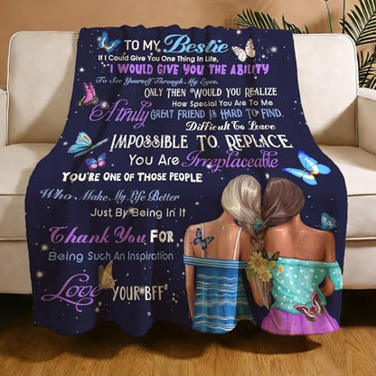 to My Bestie Throw Blanket, Heartfelt Friendship Message, Soft Flannel Blanket, Birthday, Mother's Day, Christmas & Friendship Day 50x60 Inch - color: Friend-2