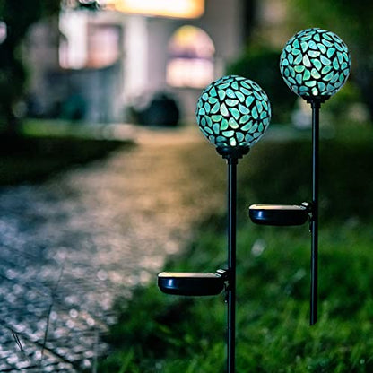 Afirst Solar Outdoor Decorative Light, Mosaic Stake for Yard Decor, 3.5" | 2 Pack Crackle Glass Sphere Mosaic Glass Ball Stake, Waterproof Design & Solar Lights for Lawn, Yard & Pathway Decor, Blue