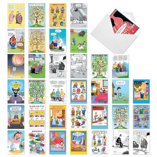 NobleWorks 36 Assorted Box Set Birthday Greeting Cards w/ 5 x 7 Inch Envelopes for Men and Women (36 Designs, 1 Each) Bday Collins' Guy Humor AC10615BDG-B1x36 - style: Collins' Guy Humor