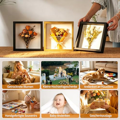 8x8 Shadow Box Frame with Ultra-Clear Glass & Soft Linen Back - color: Black+high Definition Panel + Shatter-proof Packaging, size: 8x8
