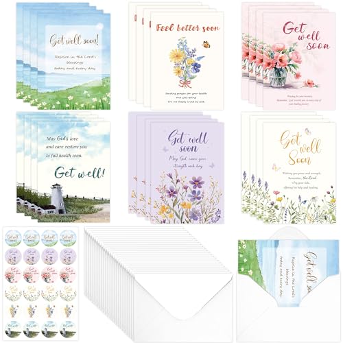 24 Pcs Christian Get Well Soon Cards - color: Get Well Soon