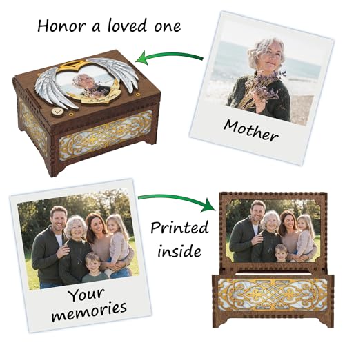 Custom Memorial Angel Wings MP3 Music Box, Your Photo & Text, Plays Any Song Sympathy Gift (Box Top Text) - style: Box Top Text