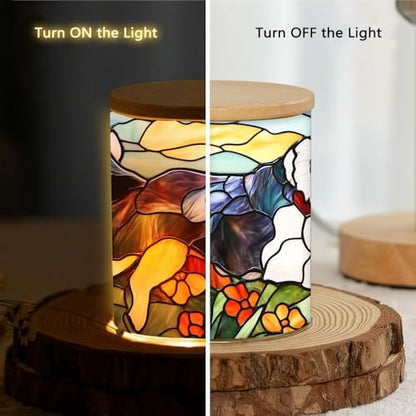 Dog Stained Glass Candle Jar with Tea Light, Colorful Flower Memorial Tealight Candle Holders with Battery Operated, Glass Candlesticks Trinket Jar, Makeup Brush Holder for Pet Dog Lover - color: Dog