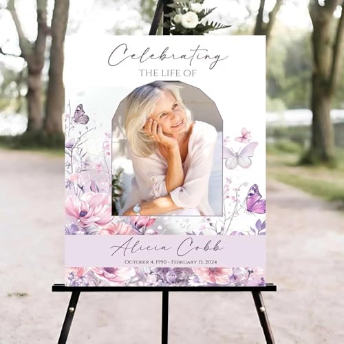Lavender Wildflower Funeral Welcome Sign, Celebration of Life Welcome Sign, in Loving Memory Sign, Celebration of Life Funeral Sign, Celebration of Life Sign, Memorial Sign with Photo #ghg124 - color: Version #21