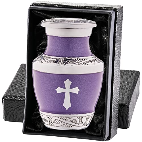 Olivia Memorials Small Urn for Ashes for Women or Men - Purple Mini Urns Religious Cross Male or Female Human - Cremation Keepsakes - Memorial Jesus Cross Urn Catholic Protestant - color: God's Love - Purple, size: Keepsake - 1 Count
