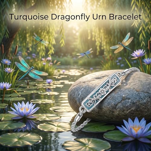 Turquoise Tree Of Life/Dragonfly/Hummingbird/Sunflower Bracelet 18K White Gold Plated Urn Bracelets For Ashes Memorial Jewelry For Women Female Mother Lover