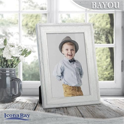 Icona Bay 4x6 Cloudy White Picture Frame - Cape Cod Style 4 x 6 Photo Frame - Table Top or Wall Mount - Bayou Collection - size: 4x6