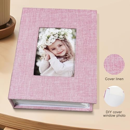 Photo Album 4x6 100 Pockets, Linen Cover Top Loader Vertical, Slip-in Picture Pink Pockets Albums for Wedding, Family, Anniversary, Baby, Vacation - color: Pink, size: 100 Pockets