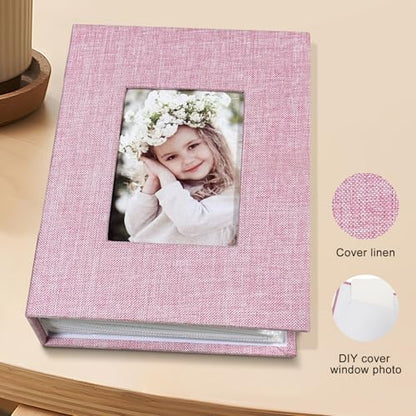 Photo Album 4x6 100 Pockets, Linen Cover Top Loader Vertical, Slip-in Picture Pink Pockets Albums for Wedding, Family, Anniversary, Baby, Vacation - color: Pink, size: 100 Pockets