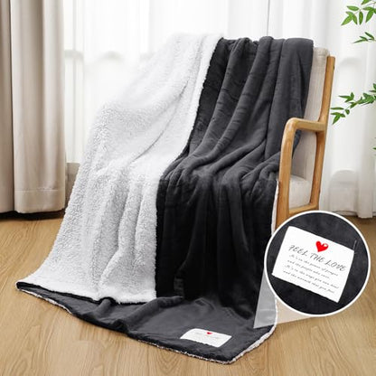 Moukeren Prayer Comfort Blanket for Men Women 60"x80" Inspirational Healing Sherpa Blanket Flannel Throw with Motivational Quotes Message for Chemo Patient Surgery Recovery Cancer Care Gift(Black)