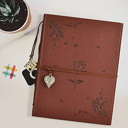 ZEEYUAN Scrapbook Album Leather Photo Album Memories DIY Scrap Book 10.8"x8.6" Large Family Photo Book Refillable 60 Pages for Anniversary Valentines Birthday Gifts Rose Brown - color: Rose Brown