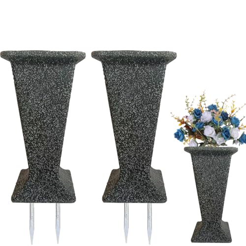 Cemetery Vase for Grave Headstones with Metal Spike, Flower Pots for Outdoor Plants, Memorial Vases for Graves - color: Black