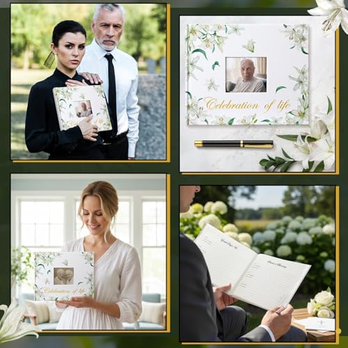 Patelai Funeral Guest Book with Pen Memorial Service Celebration of Life Sign in Book for Funeral Leather Cardinal in Loving Memorial Gift, 112 Pages(White Flower) - style: White Flower