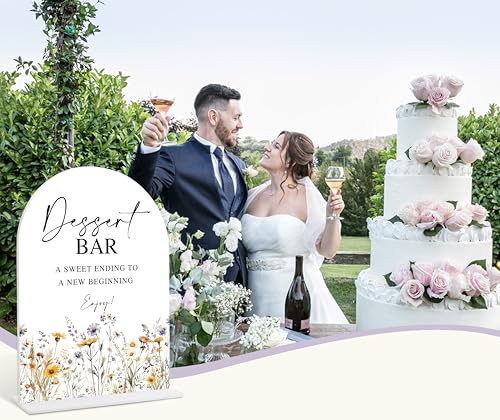 Wedding Signs for Ceremony and Reception, Boho Floral Acrylic Dessert Bar Sign, Wedding Signage with Stand, Bridal Shower Table Centerpieces, Supplies for Engagement Reception and Event Party, 25 - color: Dessert Bar Sign, 25