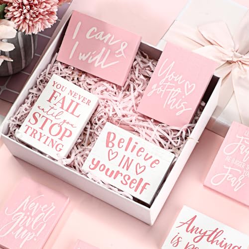 Rossesay 9 Pcs Mini Inspirational Wooden Signs for Desk Table,Pink - color: Pink