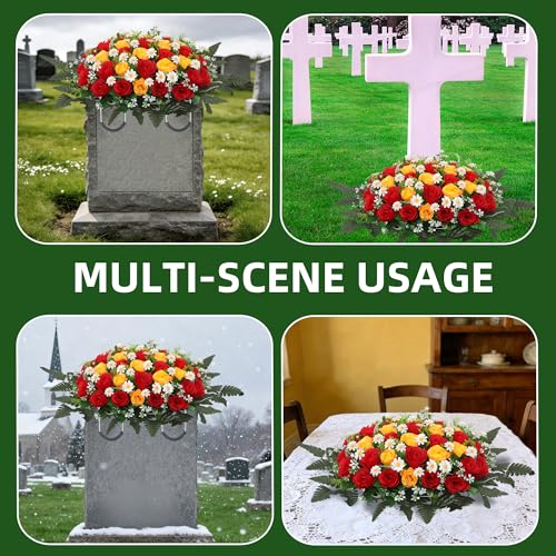 Wocst Headstone Flower Saddle,Large Artificial Cemetery Flowers for Grave Artificial Roses Daisy Saddle for Cemetery Headstone (Yellow) - color: Yellow