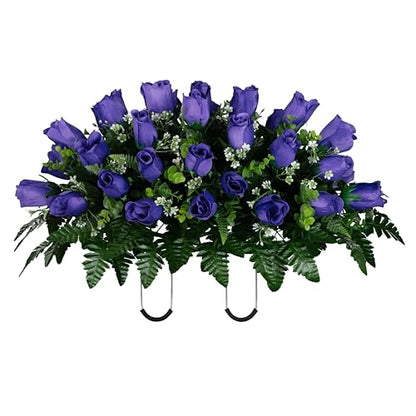 30" Headstone Flower Saddle Artificial Cemetery Flowers - Gravesite Flowers - Purple Roses - color: Purple Roses, size: (1) Saddle
