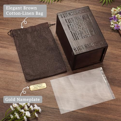 Abooxiu Cremation Urns for Human Ashes Adult Male Female, Wooden Tree of Life Medium Keepsake Urns for Ashes, Burial Funeral Memorial Decorative Urns for Men Women Pets Dog Urn- Up to 200 lbs