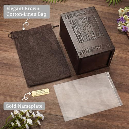 Abooxiu Cremation Urns for Human Ashes Adult Male Female, Wooden Tree of Life Medium Keepsake Urns for Ashes, Burial Funeral Memorial Decorative Urns for Men Women Pets Dog Urn- Up to 200 lbs