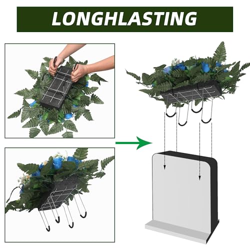 Wocst Headstone Flower Saddle,Large Artificial Cemetery Flowers for Grave Artificial Roses Daisy Saddle for Cemetery Headstone (Blue) - color: Blue