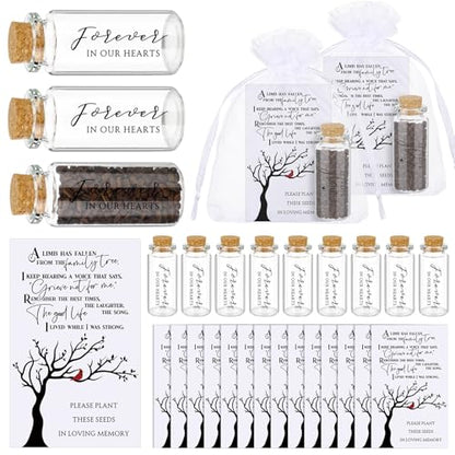Tanlade 100 Sets Funeral Favors Memorial Seed Big Glass Bottles with Cork Stopper Cardinal Funeral Prayer Celebration of Life Card for Loss of Loved Memorial Service, 0.87x1.97in, No Seed