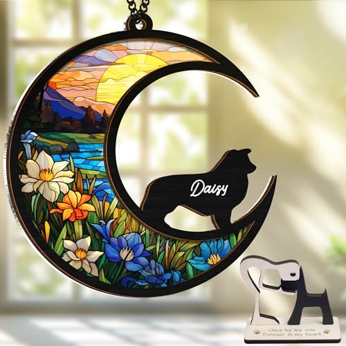 6'' Border Collie Dog Memorial Suncatcher Personalized Name Dog Breed Pet Ornament Window Car Hanging Sympathy Gift for Loss of Pet Passed Away Remembrance Gift for Dog Lovers SCD-B11-6-62 - color: Border Collie