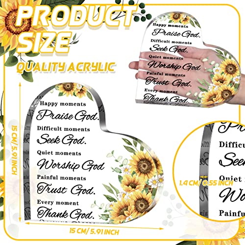 Christmas Bible Verses Decor Christian Gift for Woman Inspirational Quotes Prayer Room Happy Moment Praise God Acrylic Hearts Home Office Table Shelf (Sunflower), As Pictures Shown - style: Sunflower