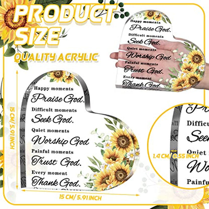 Christmas Bible Verses Decor Christian Gift for Woman Inspirational Quotes Prayer Room Happy Moment Praise God Acrylic Hearts Home Office Table Shelf (Sunflower), As Pictures Shown - style: Sunflower
