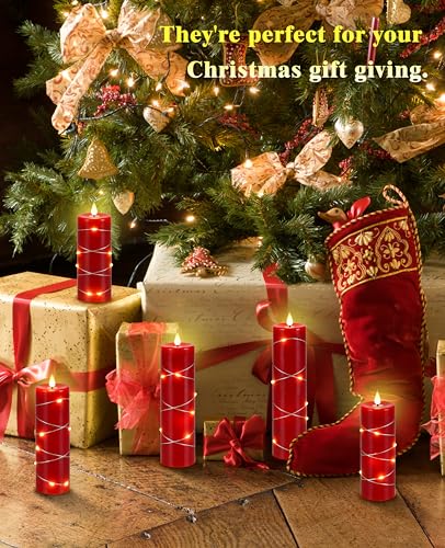 Upinmz Red Real Wax Flameless Candles, 5-Pack, Remote Timer, String Lights - size: Red-Wax-5 Pack