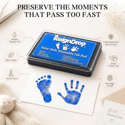 ReignDrop Baby Ink Pad for Hand and Footprints, Non-Toxic Acid-Free Keepsake Kit, Smudge-Proof Archival Ink Wipes Off Skin, for Scrapbook, Photo Album, Frames & Pet Paws, Baby Gift (Dark Blue) - color: Dark Blue