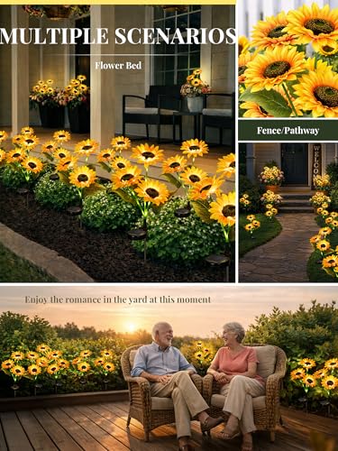 GIGALUMI Solar Sunflower Decor, 2 Pack LED Sunflower Gifts for Women - size: Set of 2