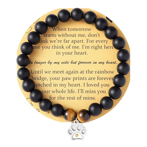 VZBarn Memorial Gifts for Loss of Pet’s Mom Pet Keepsake Dog Cat Paw Charm Natural Stone Bracelet Remembrance Gift for Women - color: Black Stainless Steel