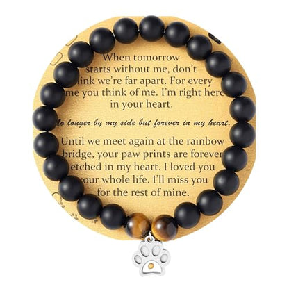 VZBarn Memorial Gifts for Loss of Pet’s Mom Pet Keepsake Dog Cat Paw Charm Natural Stone Bracelet Remembrance Gift for Women - color: Black Stainless Steel