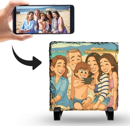Personalized Cartoon Photo Rock Slate - Square Shape | Transform Your Photos into Art, Unique Personalized Gift, Premium Handcrafted Stone Frame, Celebrate Every Relationship - color: Cartoon-Square-Slate