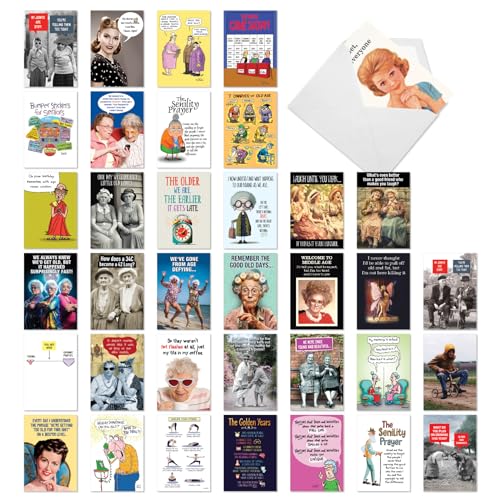 NobleWorks, 36 Assorted Box Set Funny Birthday Greeting Cards w/ 5 x 7 Inch Envelopes for Men and Women (36 Designs, 1 Each) Bday Getting Old AC10798BDG-B1x36 - style: Getting Old