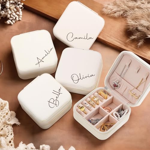 Ajiangwu Bridesmaid Gifts,Custom Travel Jewelry Case for Women,Personalized Small Jewelry Box Mini Teen Girl Gifts Trendy Stuff Jewelry Organizer for Rings, Necklaces, Bracelets - color: Design 3