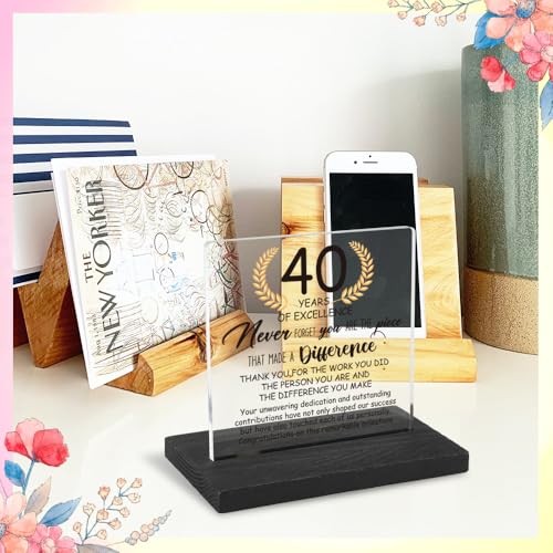 40 Years Work Anniversary Desk Decor Gifts for Employee, 40th Grade Promotion Gifts for Coworker,Modern Transparent Acrylic Desk Plaque with Inspirational Quotes, 10 x 10 x 1.5 cm,XXY112 - style: 40 Years Work Anniversary