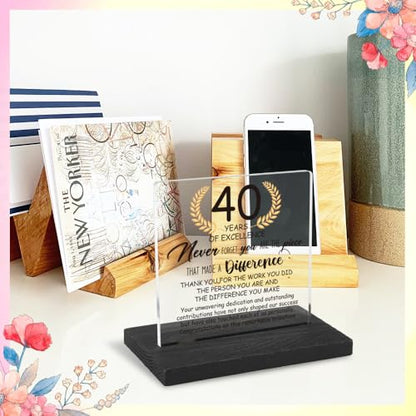 40 Years Work Anniversary Desk Decor Gifts for Employee, 40th Grade Promotion Gifts for Coworker,Modern Transparent Acrylic Desk Plaque with Inspirational Quotes, 10 x 10 x 1.5 cm,XXY112 - style: 40 Years Work Anniversary